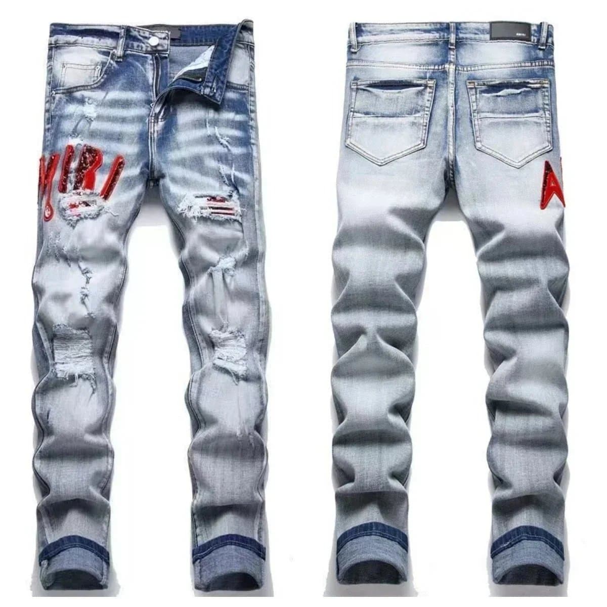 Amiri Distressed Jeans Red Logo Patch — 2top quality