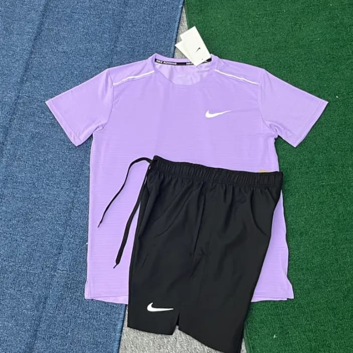Nike Running Tee & Shorts Set Lightning Blue / Black — 紫黑