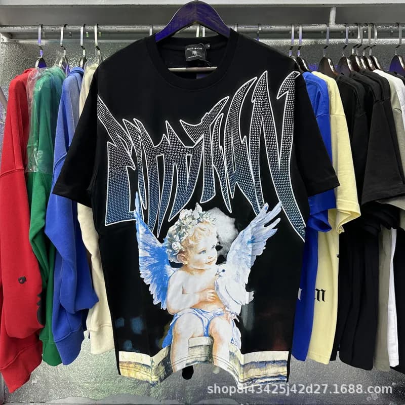 Mixed Emotion Graphic Tee Emotion Print with Rhinestones — 011黑色