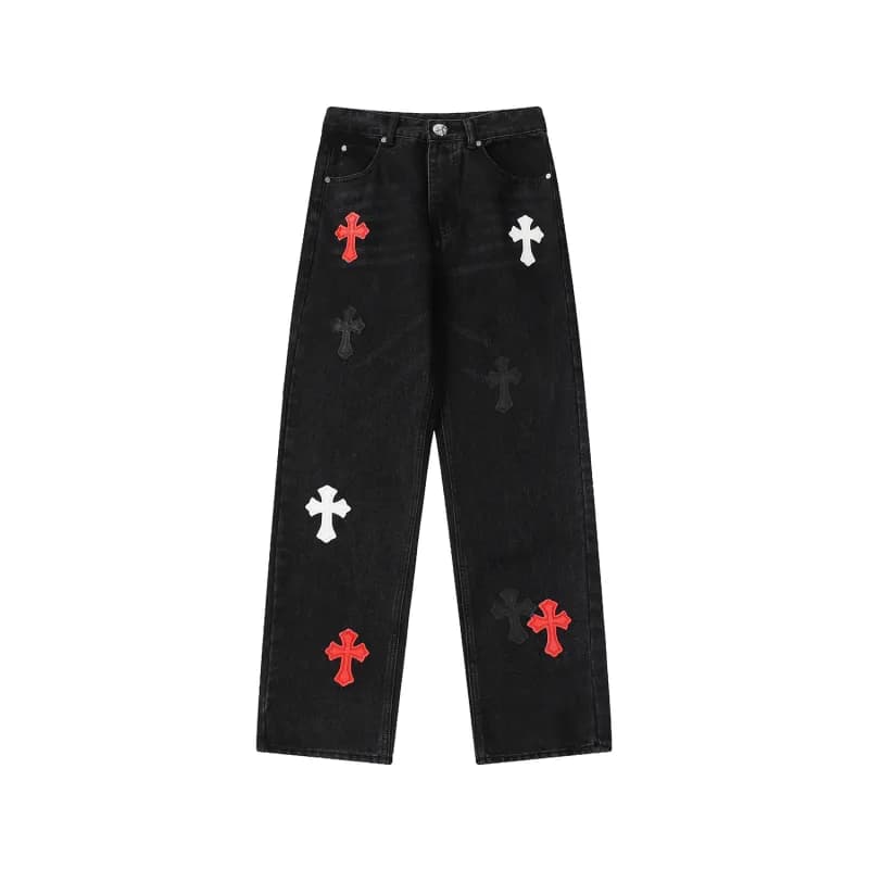 Chrome Hearts Cross Patch Jeans Embroidered Crosses — 9945