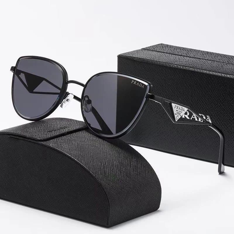 Prada Triangle Sunglasses Black Frame with Logo Temples
