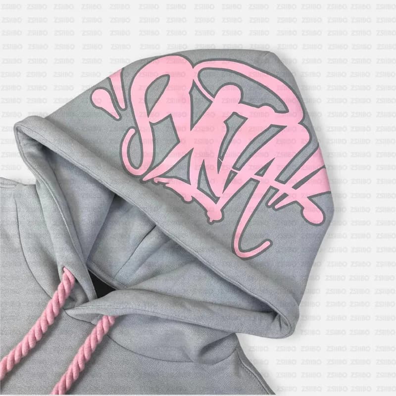 Sp5der Hoodie and Joggers Set Graffiti Logo — T03灰色卫衣【粉印花】