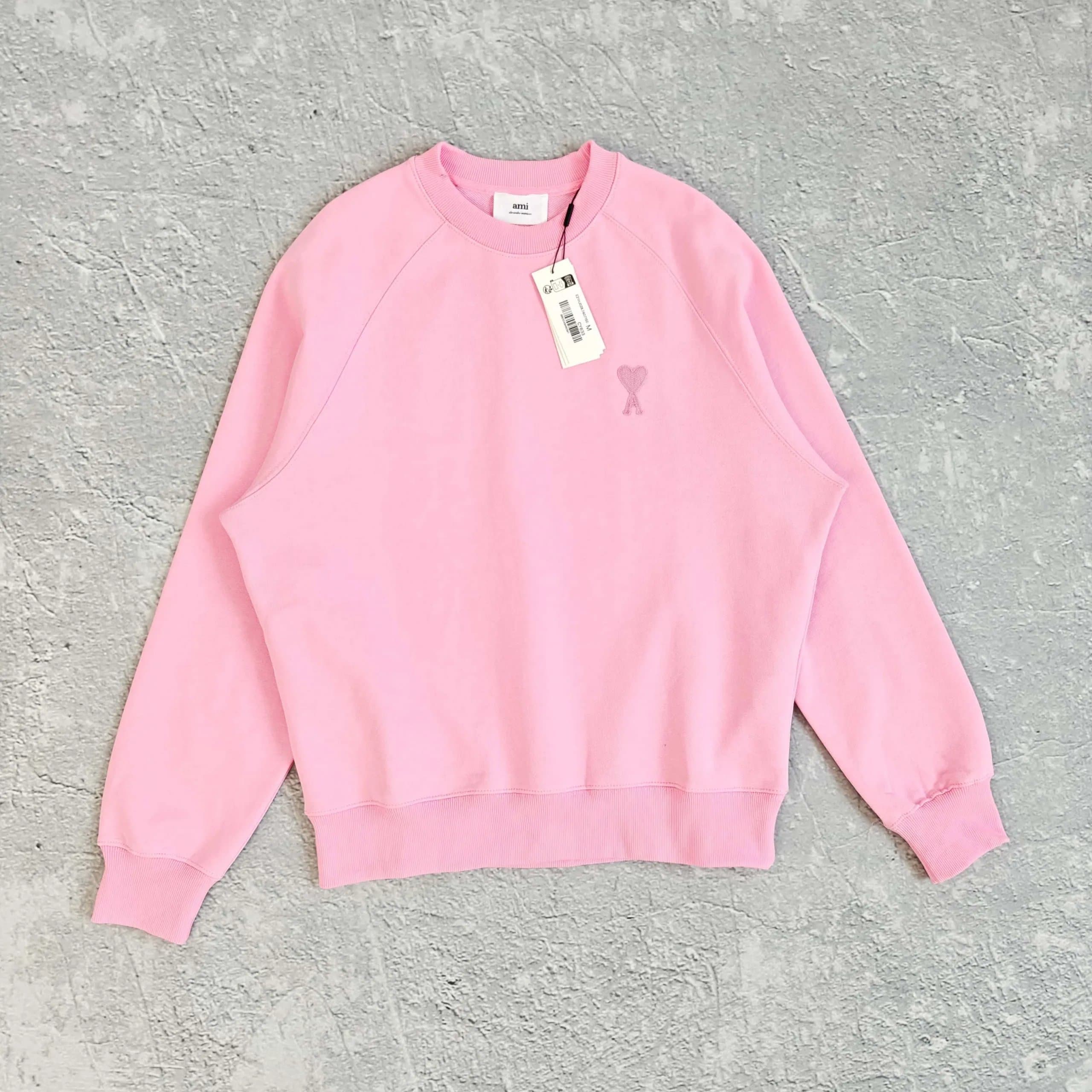 AMI Paris Crewneck Sweatshirt Red Heart Logo — 糖果粉