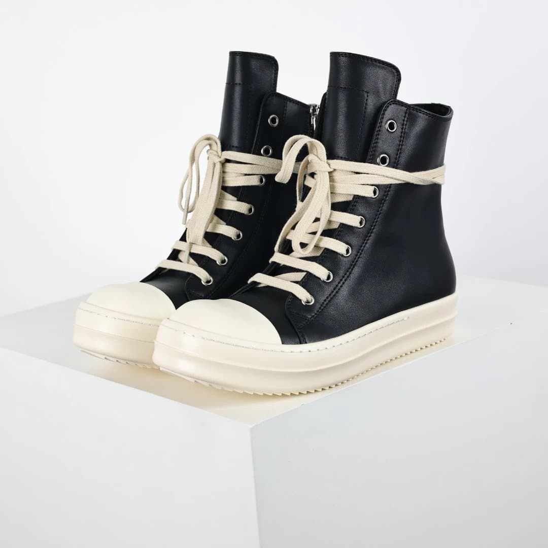 Rick Owens Slashed Low Sneakers Black/Milk — RO西瓜头高帮黑皮