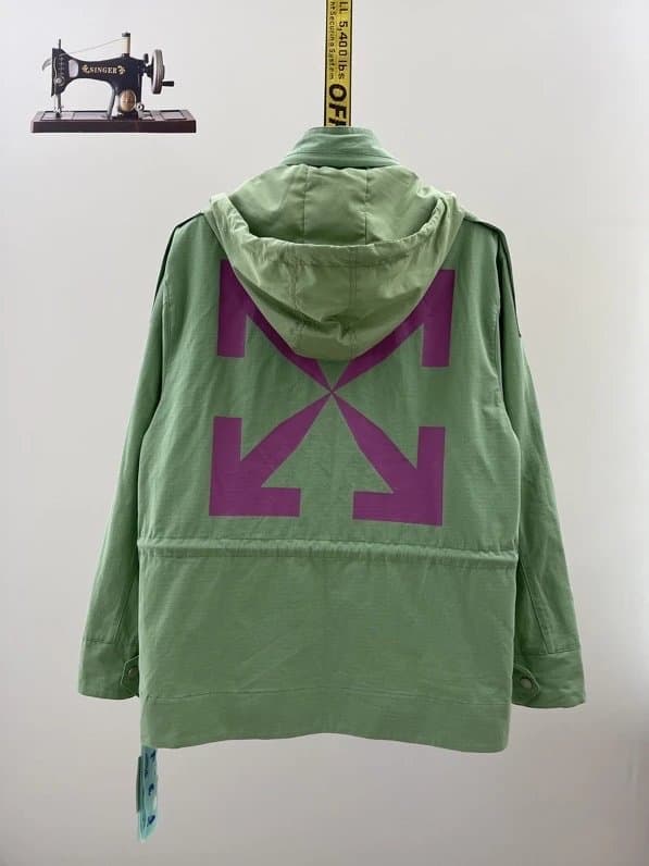Off-White Arrow Hooded Jacket Olive Green with Purple Arrows