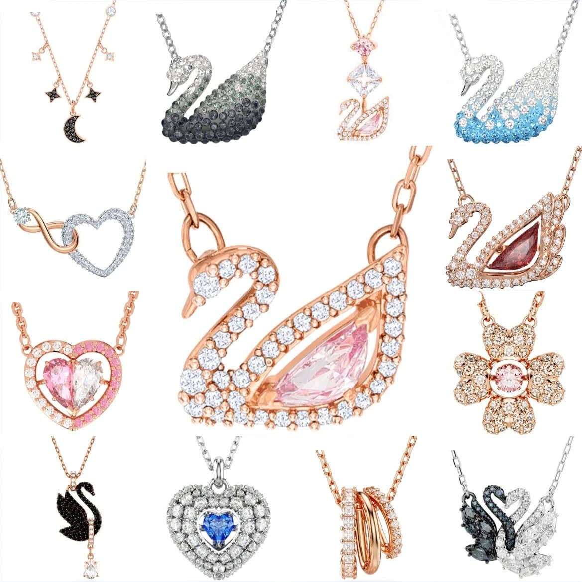 Swarovski Swan Pendant Crystal Gradient — 双扣项蓝色项链