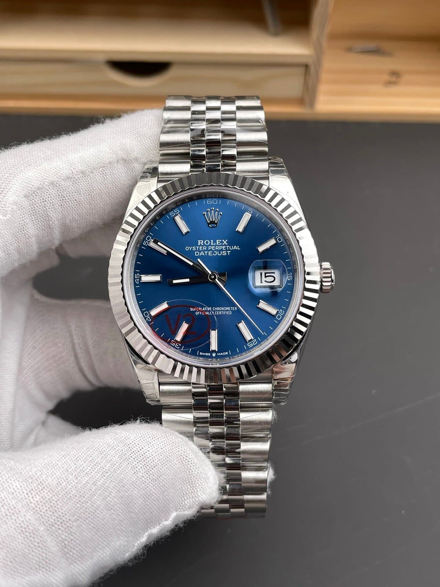 Rolex Oyster Perpetual Datejust Blue Dial with V2 Red Logo