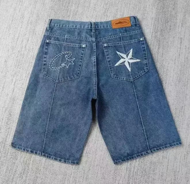 Denim Jacket Corteiz Logo Back — E01-牛仔短裤(深蓝）
