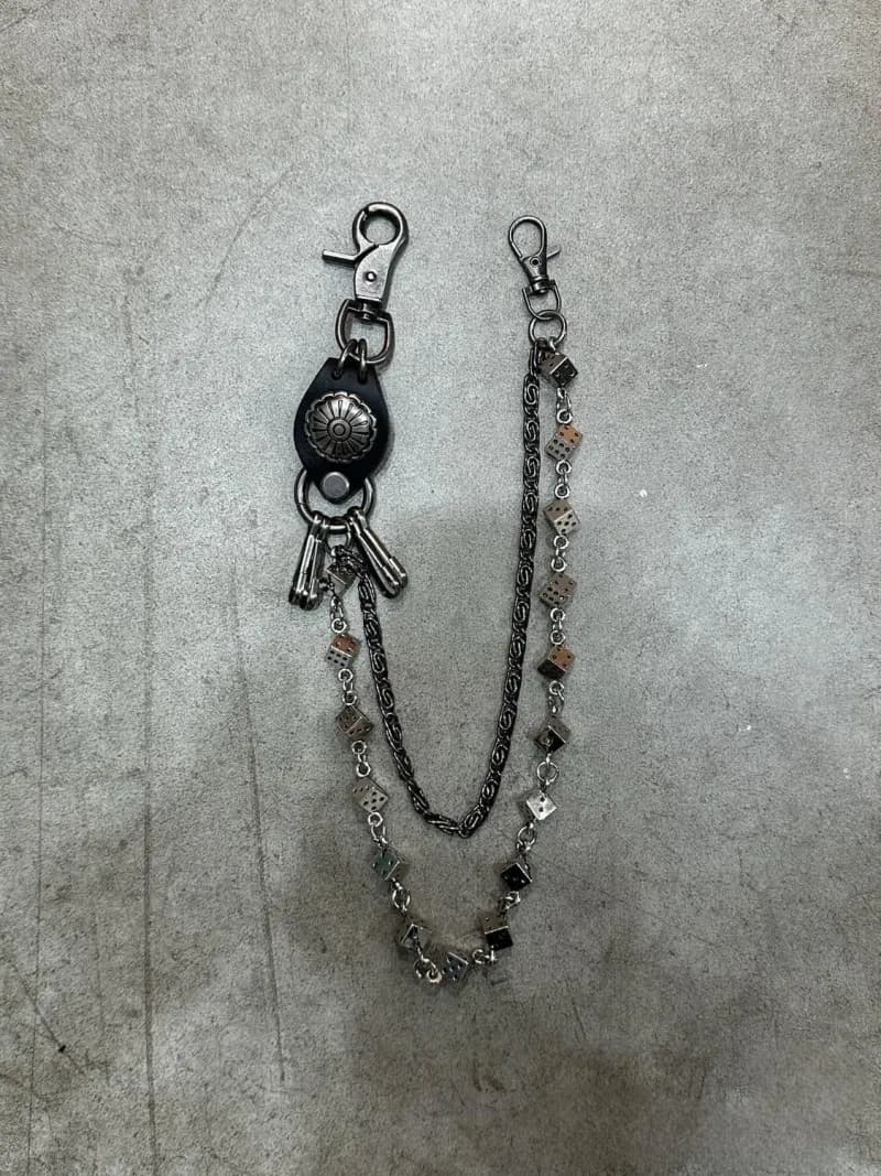 Chrome Hearts Dice Chain Wallet Chain Black Leather & Metal Dice