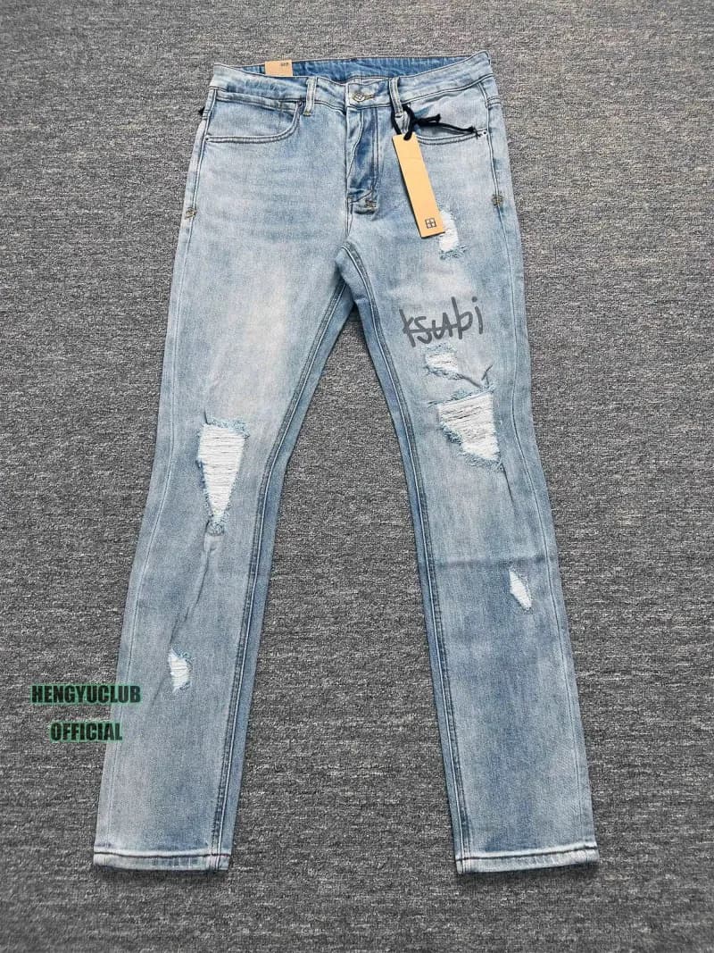 Distressed Jeans Paint-Splatter & Roman Numeral Print — WM47
