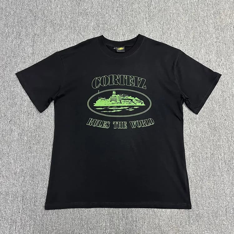 Logo Tee Corteiz Script — 黑印绿色3102
