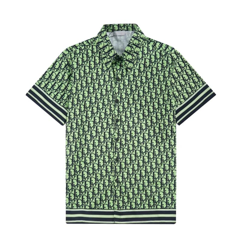 Prada Short-Sleeve Shirt Contrast Trim — 9085 Green