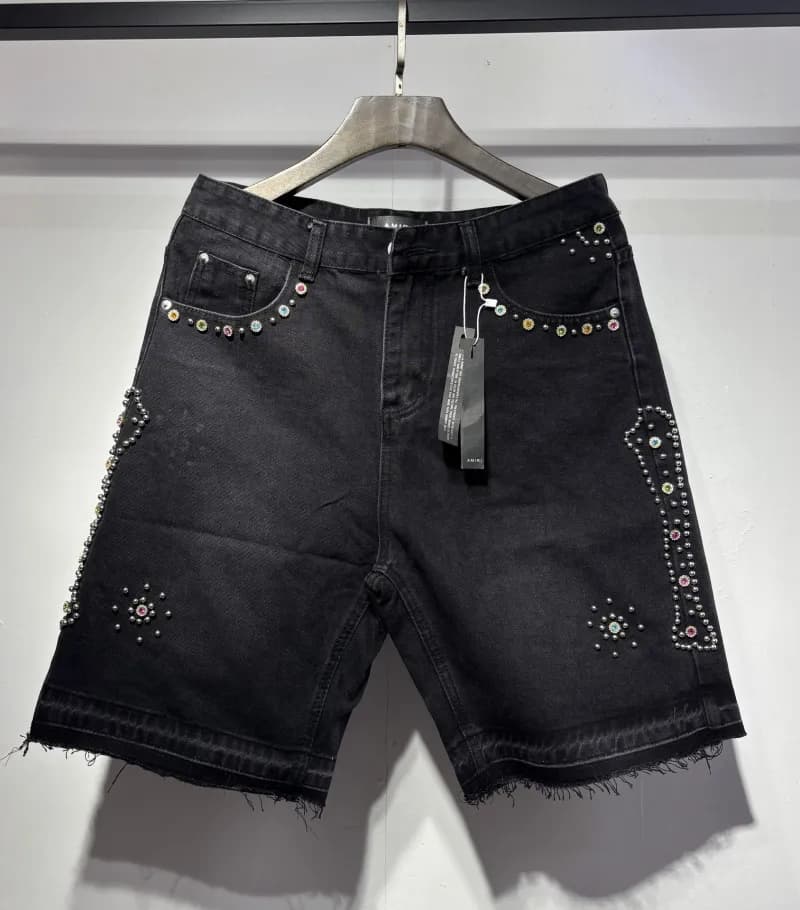 Amiri Logo Shorts Crystal Embellished — 904-3黑色