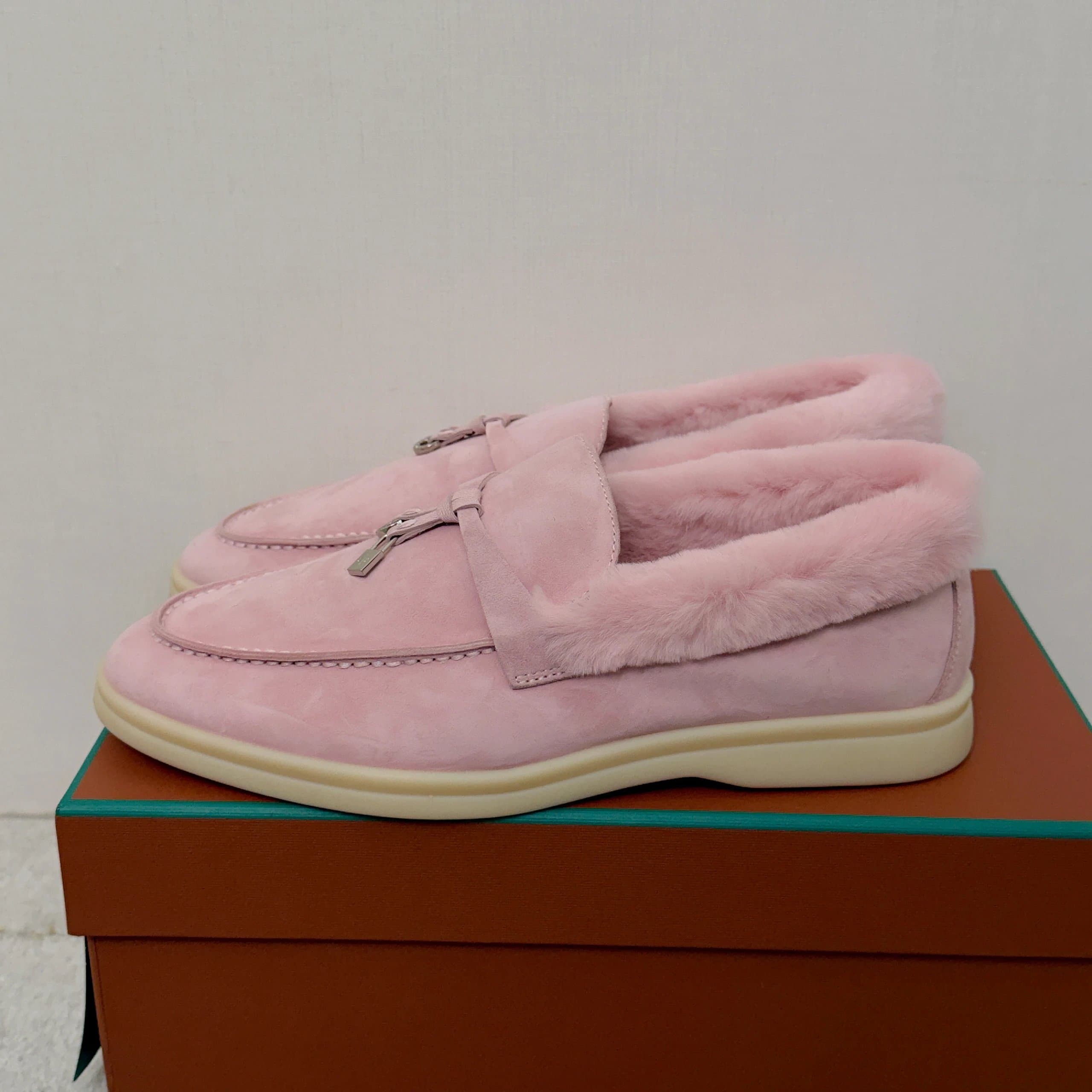 Hermès Slipper Loafer Pink Suede with Shearling
