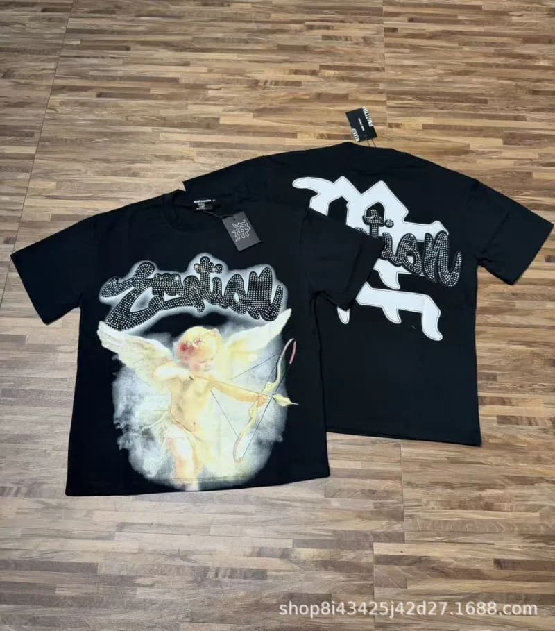 Mixed Emotion Graphic Tee Emotion Print with Rhinestones — 8120黑