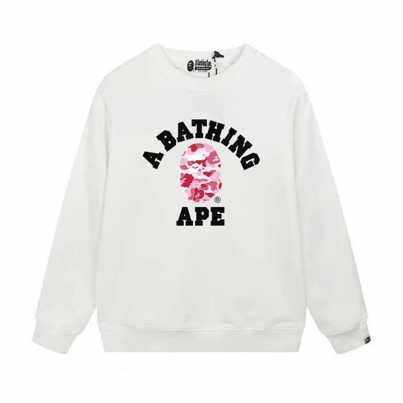 BAPE Crewneck Sweatshirt A Bathing Ape Logo — W169白粉色
