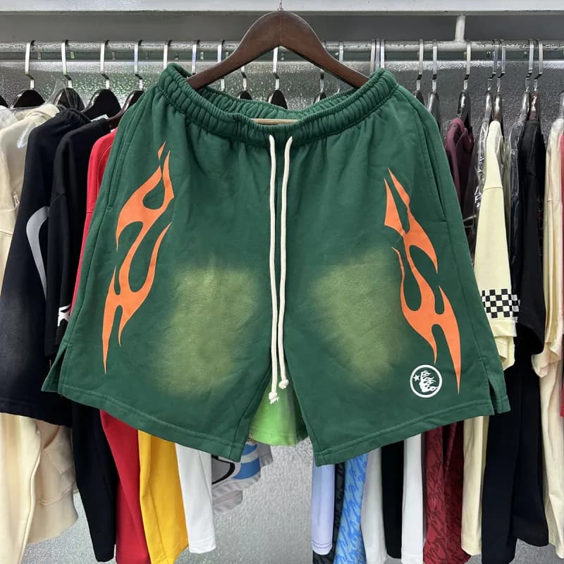 Sp5der Flame Graphic Shorts Ombre Flame Print