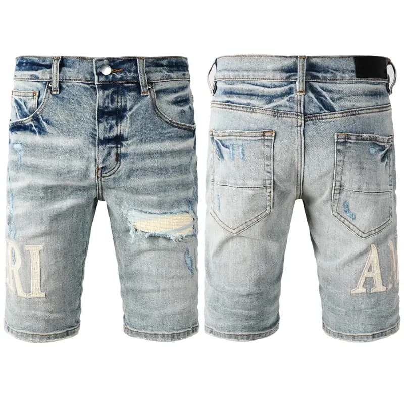 Amiri Distressed Denim Shorts Embroidered Logo