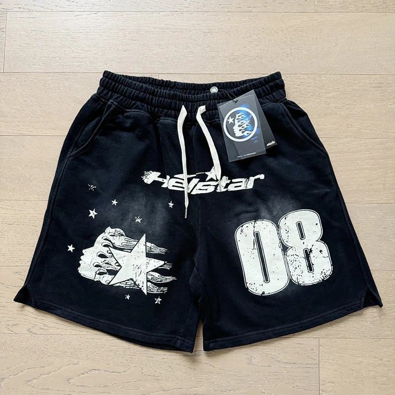 Hellstar Graphic Shorts Distressed Print — 761水洗黑