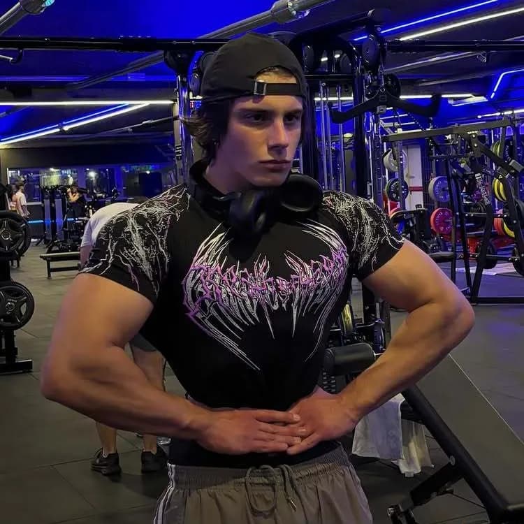Graphic Compression Tee Black with Purple and White Graphic