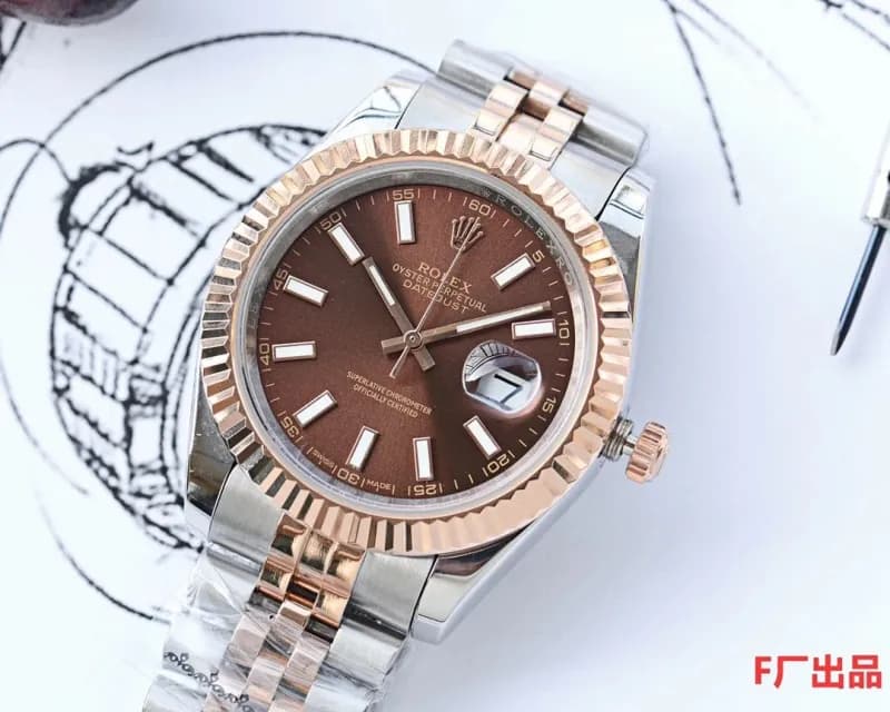 Rolex Oyster Perpetual Datejust Rose Gold Bezel — 间玫金咖啡盘·五珠表带