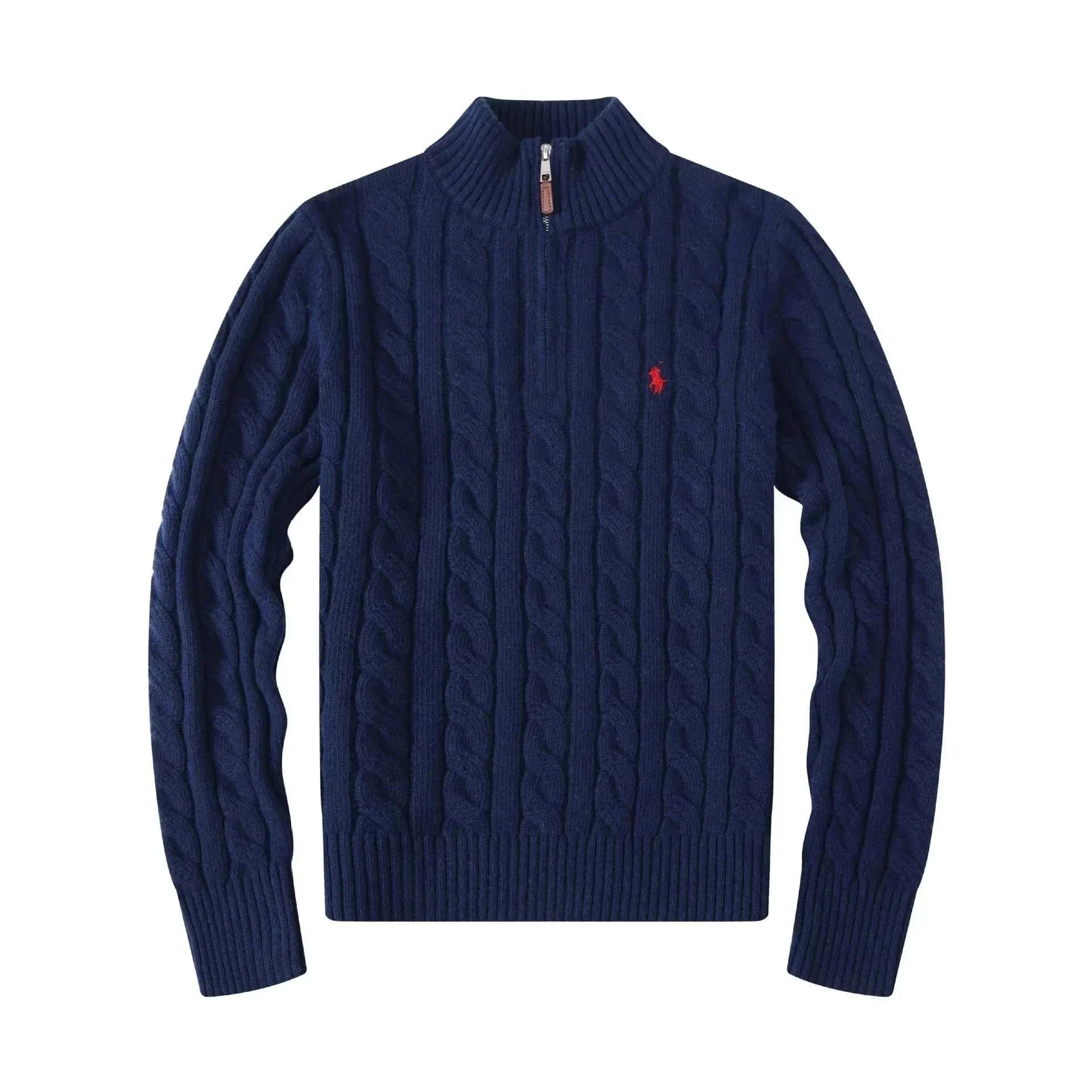 Polo Ralph Lauren Cable Knit V-Neck Tee Navy — 拉链宝蓝色