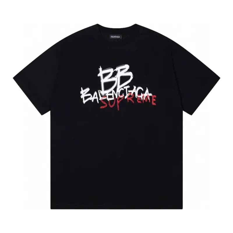 Balenciaga Logo Print T-Shirt Distressed White Logo — 黑色F161