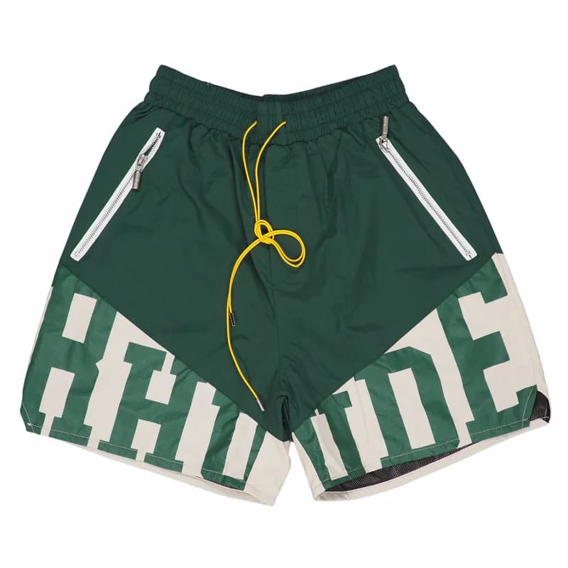Rhude Logo Shorts Black White — 拼接绿色