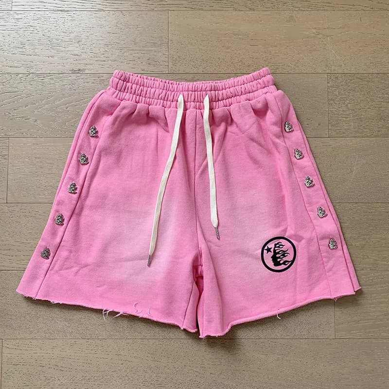 Hellstar Embroidered Shorts Flame Logo with Metal Studs