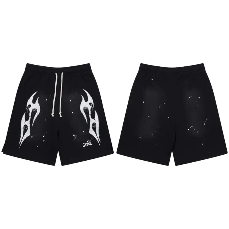 Hellstar Zip-Up Hoodie & Shorts Set Gradient Blue Flame Print — 646水洗黑