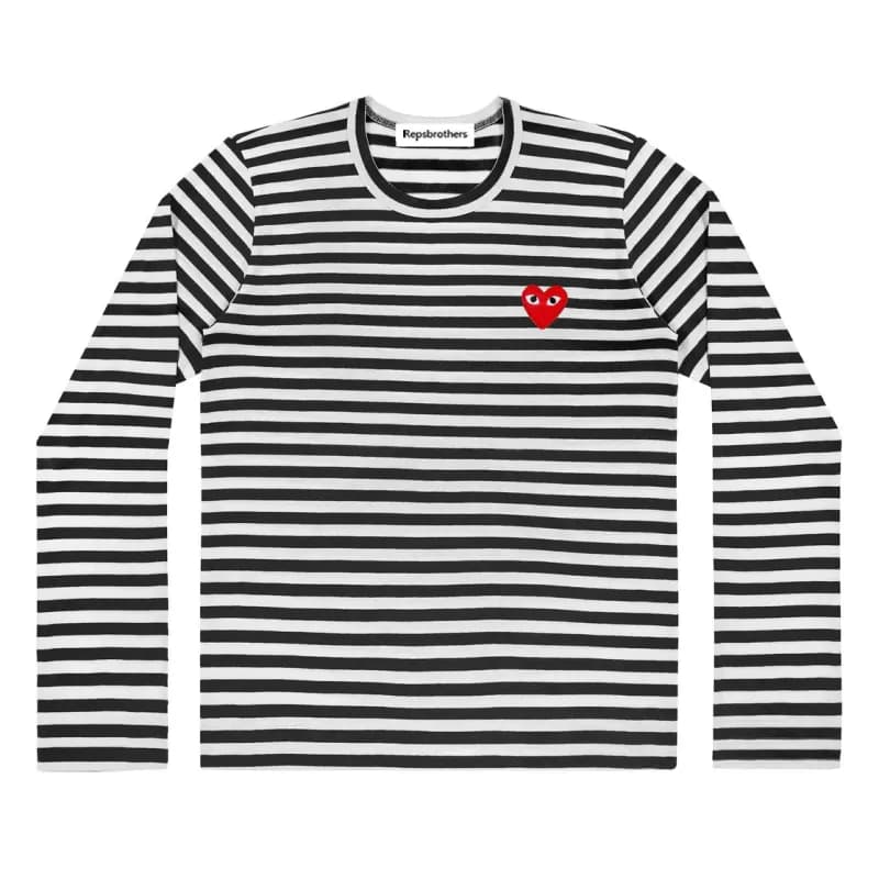 Comme des Garçons Long Sleeve Tee Stripe with Red Heart