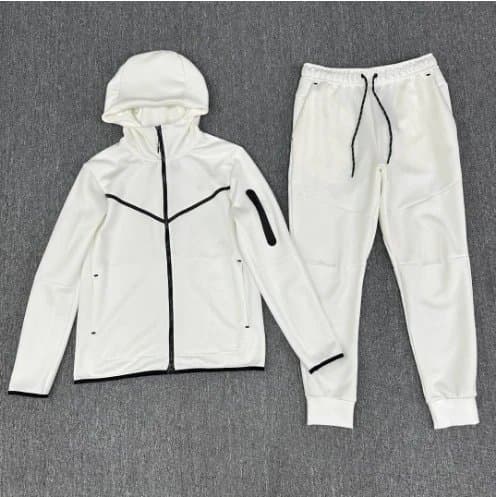 Nike Tech Fleece Hoodie and Joggers White with Black Trim