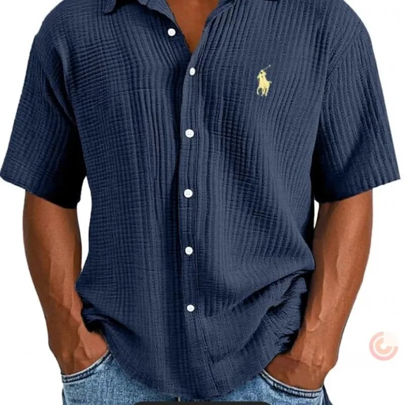 Polo Ralph Lauren Short-Sleeve Button-Up Shirt Pleated Cotton