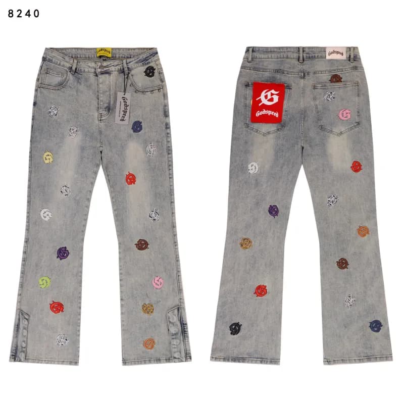 Corteiz Distressed Jeans Gods Need Print — OAS8240牛仔蓝