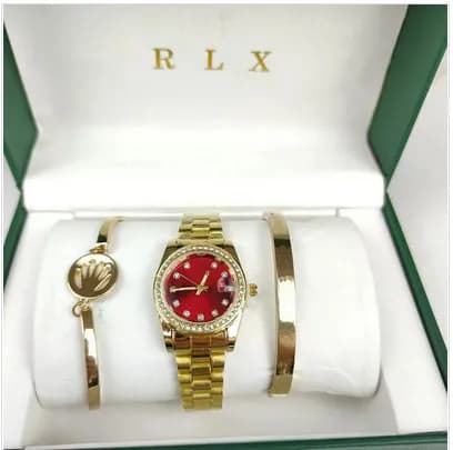 Rolex Datejust Mother-of-Pearl Dial with Diamond Hour Markers — Lao Three-Piece Set Log with Diamond Female Gold and Red