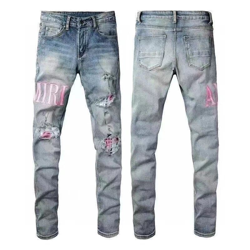 Amiri Distressed Slim Fit Jeans Custom Patchwork & Ripped — M33
