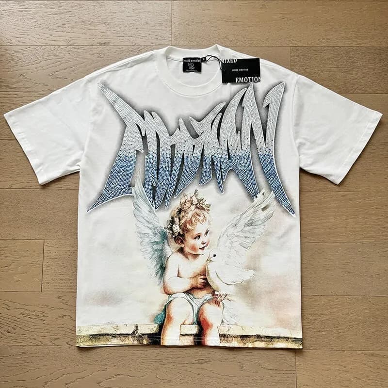 Mixed Emotion Short-Sleeve Button-Up Shirt Emotion Logo — X0012 white