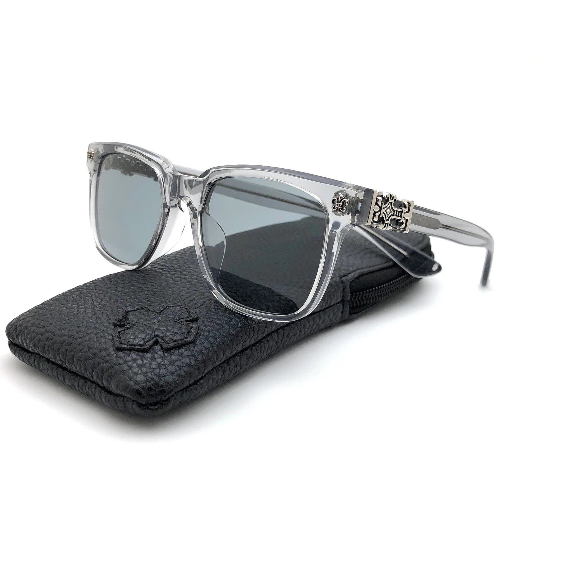 Chrome Hearts Square Sunglasses Clear Acetate with Silver Hardware