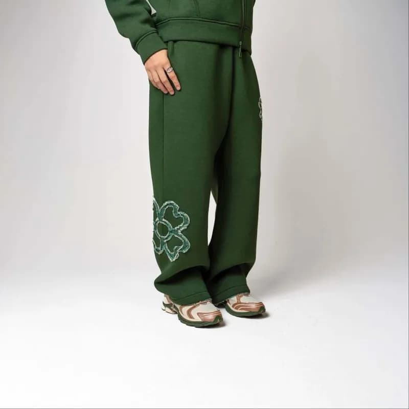 Gallery Dept. Zip-Up Hoodie and Joggers Set Embroidered Floral — 绿色裤子