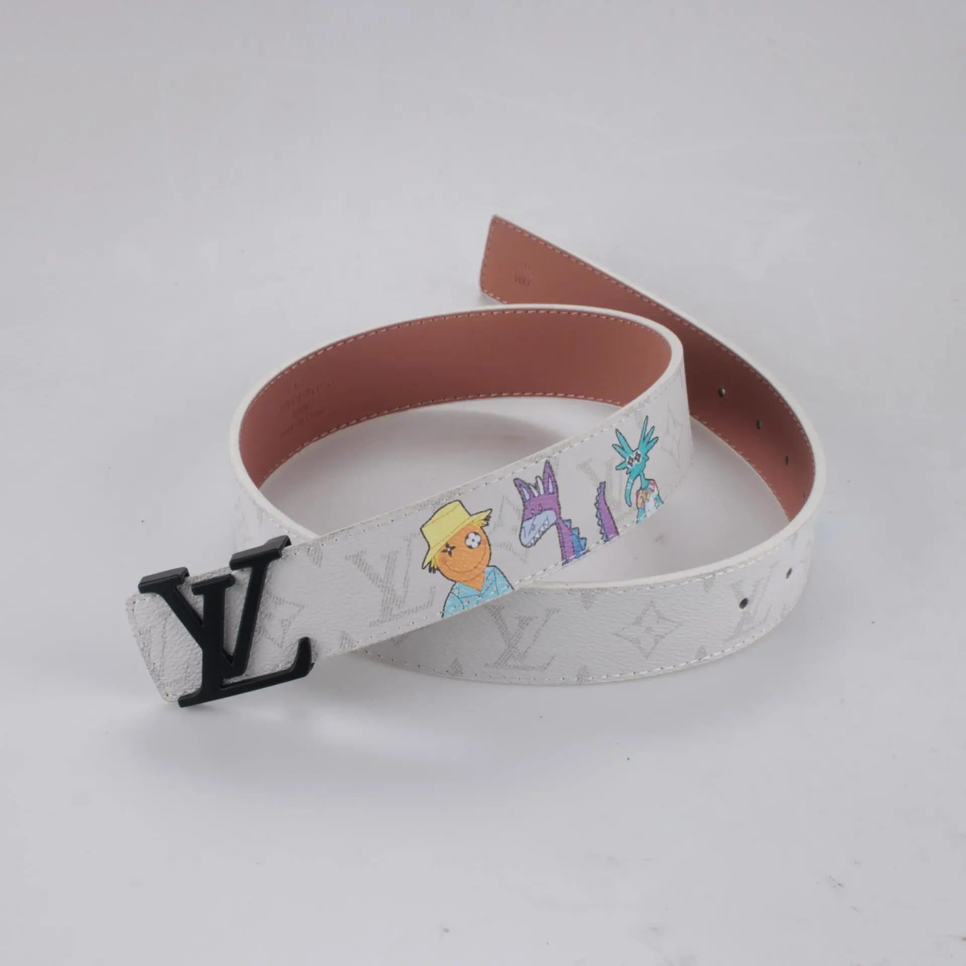 Louis Vuitton LV Monogram Belt White with Grey Print — 21-卡通黑扣