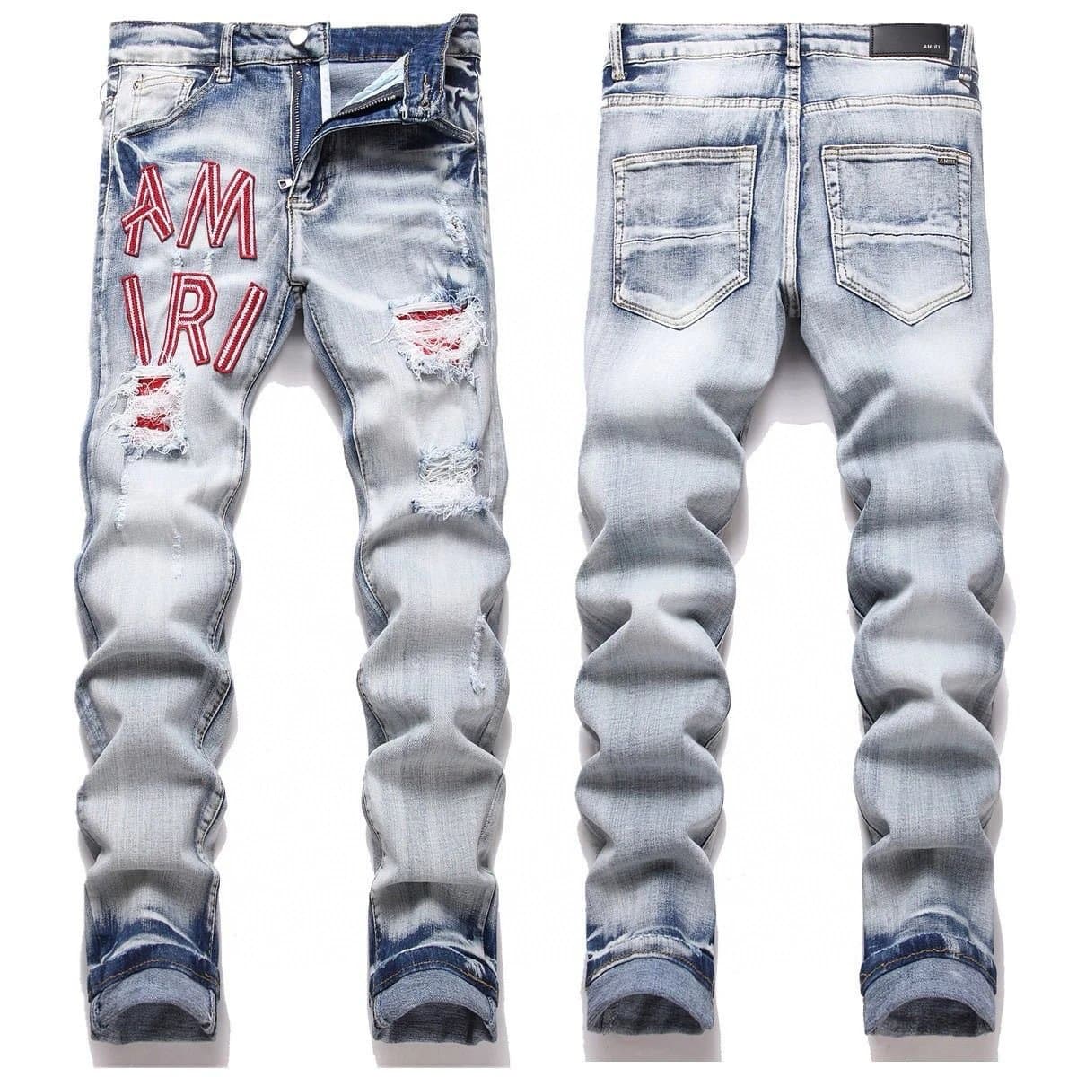 Distressed Slim Fit Jeans AMIRI Logo Embroidery