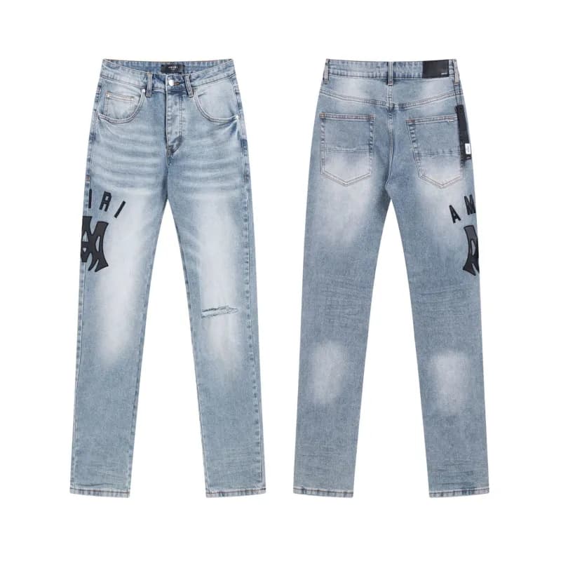 Amiri Logo Jeans Distressed Light Wash