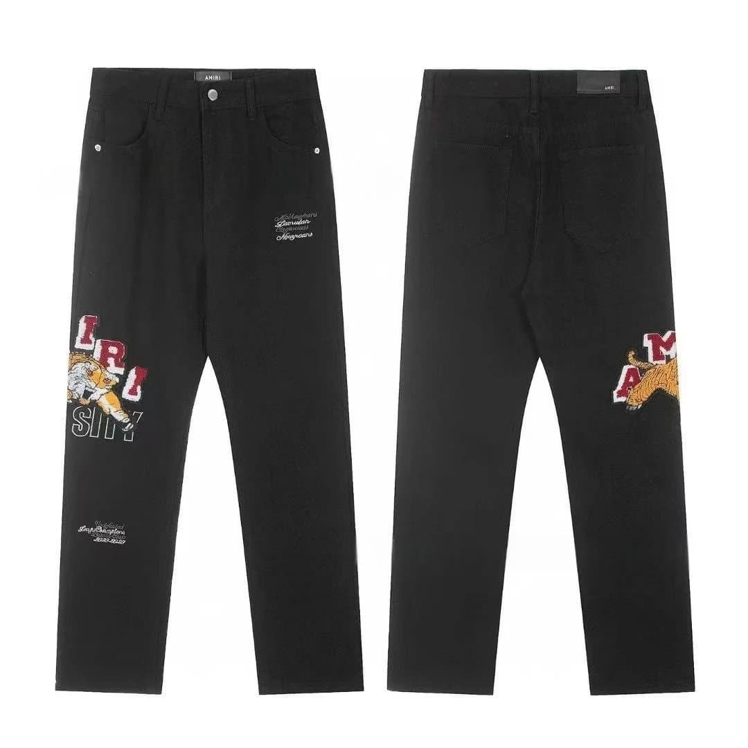 Amiri Tiger Embroidered Jeans Black with Tiger Patch