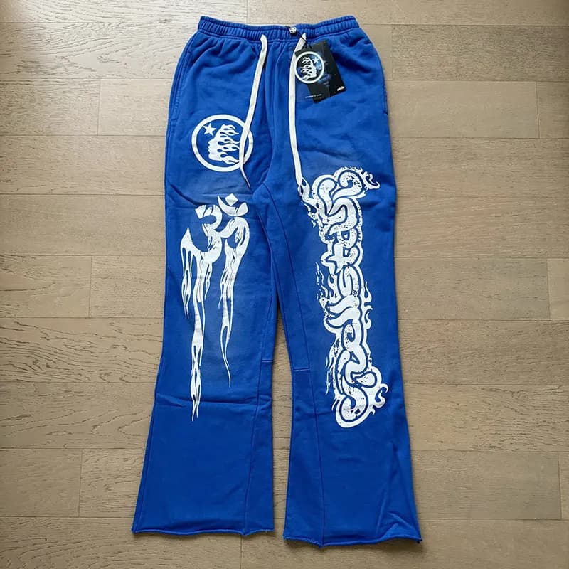 Kith Flame Sweatpants Black with Red Flame Print — 728 蓝色