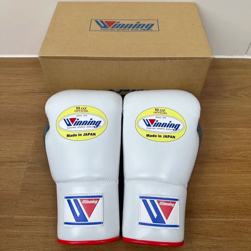 10 oz Official Boxing Gloves White with Red/Blue Accents