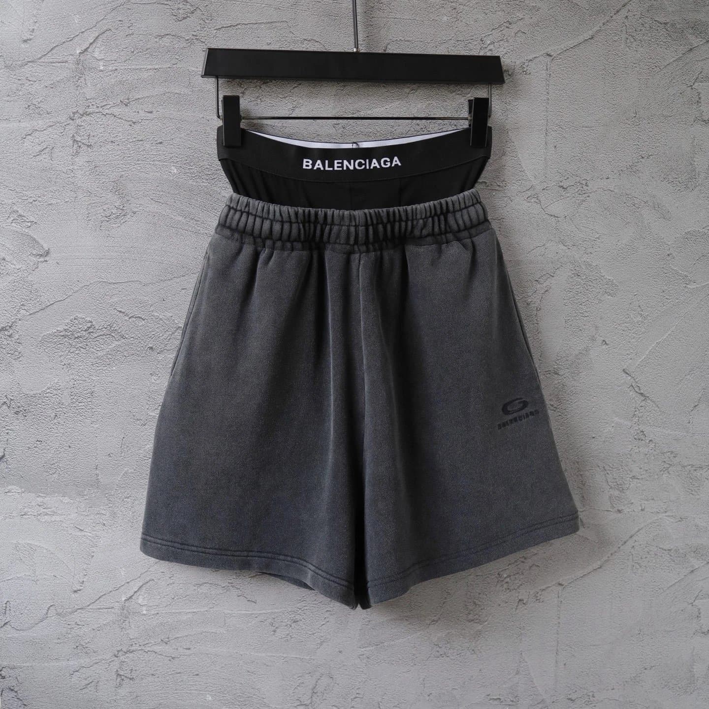 Balenciaga Logo Waistband Shorts Washed Grey