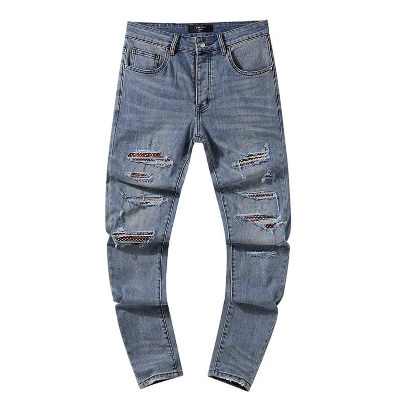 Amiri Distressed Logo Jeans Tear & Patch — AM308