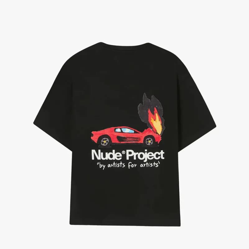 Nude Project Graphic Tee Burning Car Print