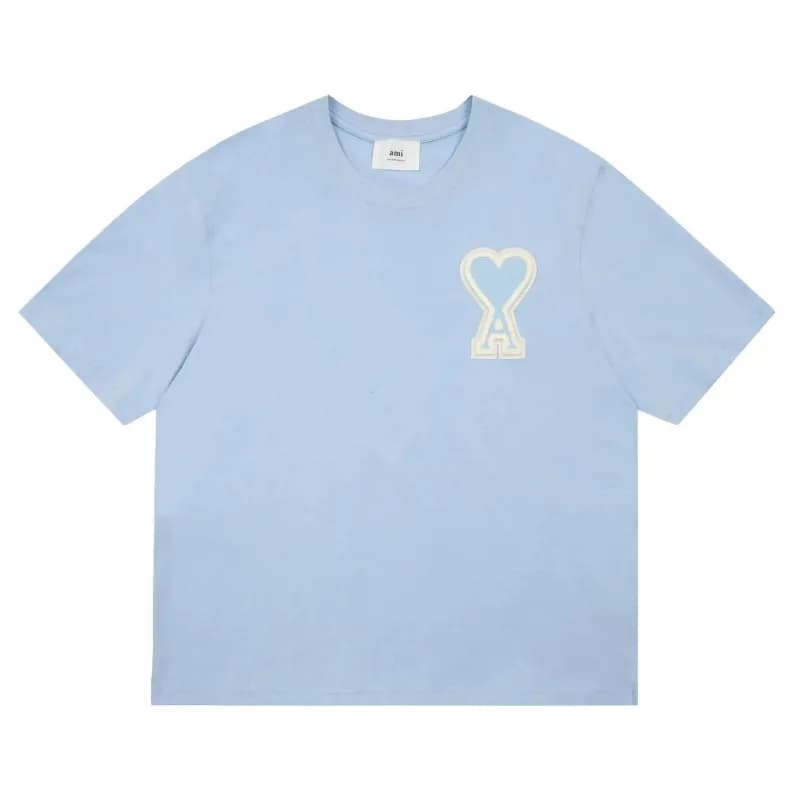 AMI Paris Heart Logo T-Shirt Light Blue