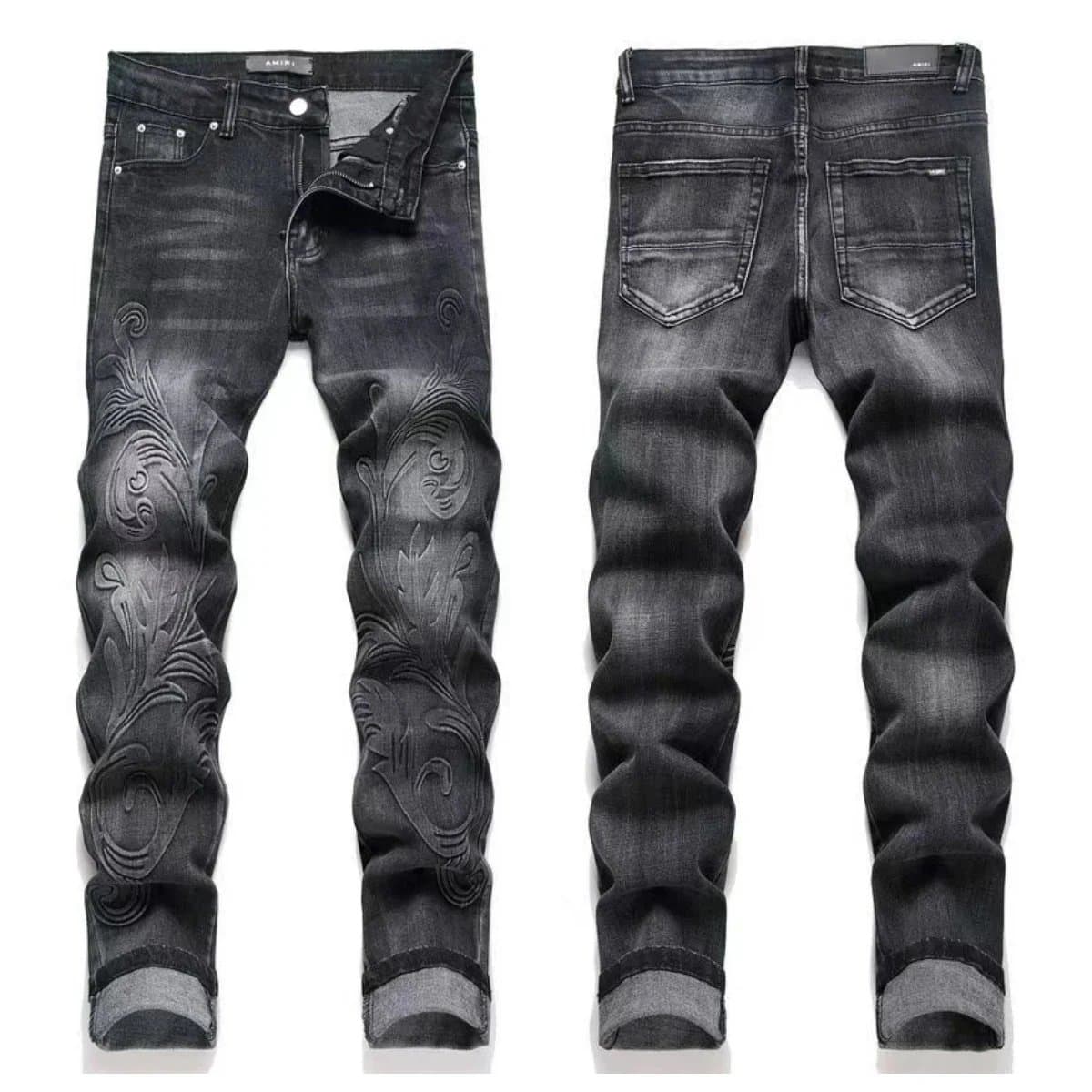 Amiri Embroidered Slim Fit Jeans Baroque Floral Emboss